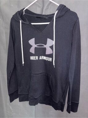 Under Armour Women's Rival Fleece Big Logo Hoodie black w/ V-notch neck  Size XS